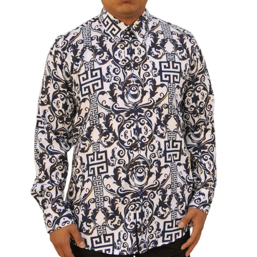 White Diamonds Grecas Fashion Denim Shirt - White with Navy WD-827