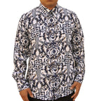 White Diamonds Grecas Fashion Denim Shirt - White with Navy WD-827
