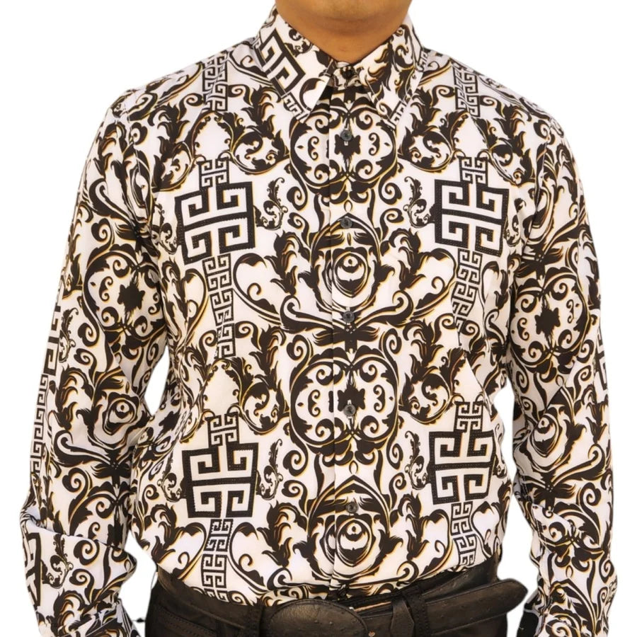 White Diamonds Grecas Fashion Denim Shirt - White with Black WD-828