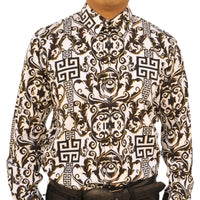 White Diamonds Grecas Fashion Denim Shirt - White with Black WD-828