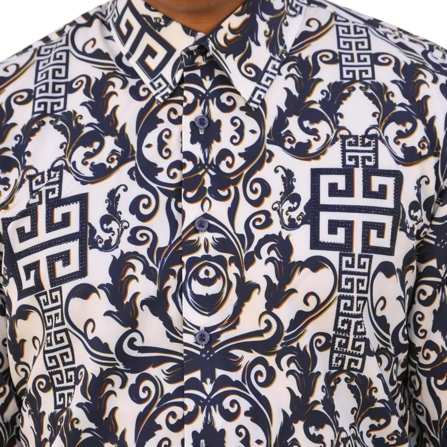 White Diamonds Grecas Fashion Denim Shirt - White with Navy WD-827
