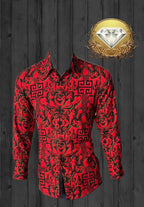 White Diamonds Grecas Fashion Denim Shirt - Red with Black WD-825