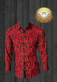 White Diamonds Grecas Fashion Denim Shirt - Red with Black WD-825
