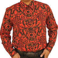 White Diamonds Grecas Fashion Denim Shirt - Red with Black WD-825