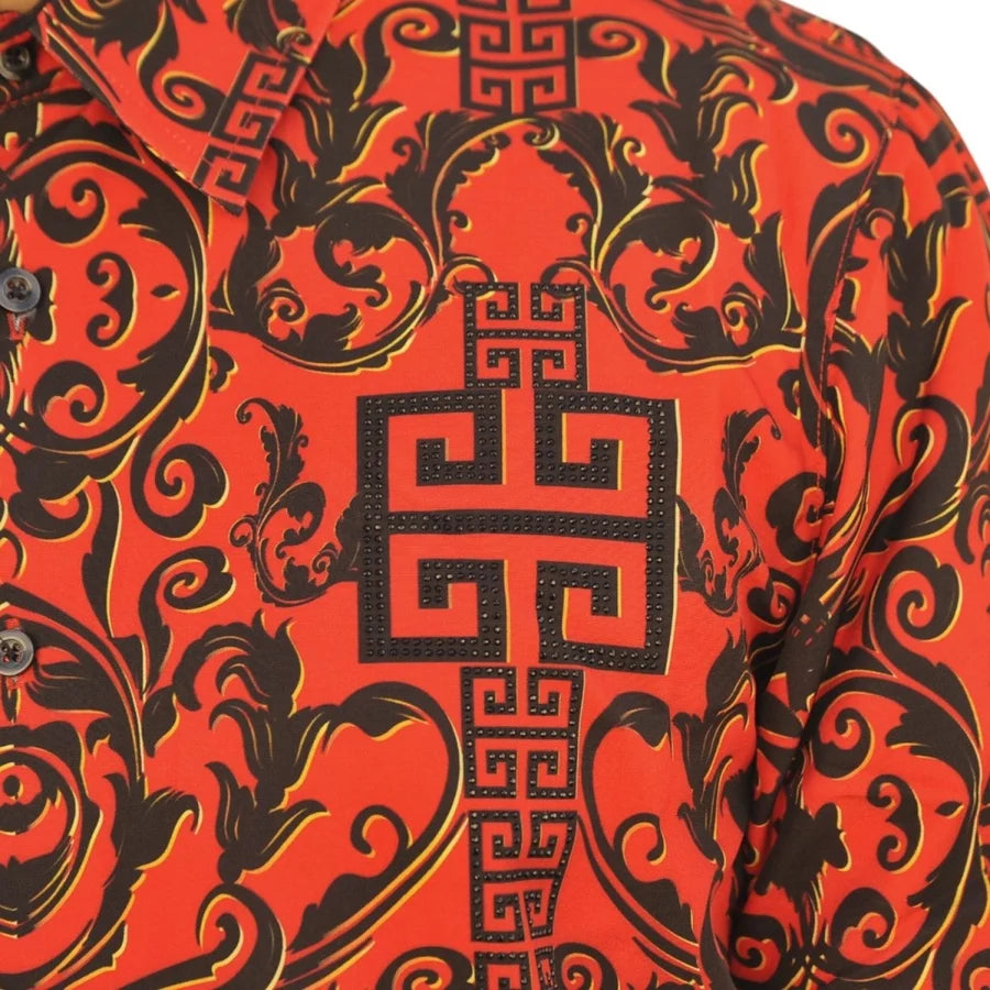 White Diamonds Grecas Fashion Denim Shirt - Red with Black WD-825
