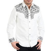 White Diamonds Embroidered Suede Denim Shirt - White with Black WD-872