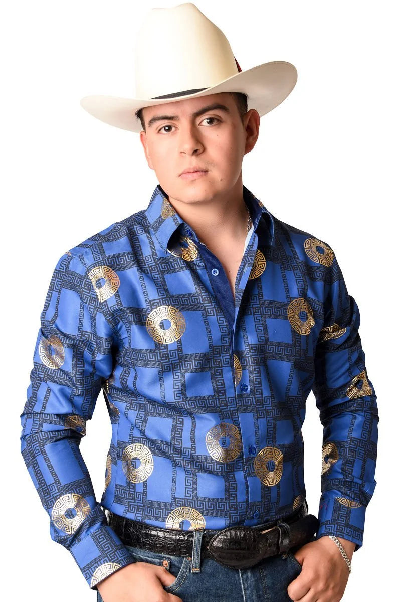 El General - Camisa Vaquera Grecas Azul Y Oro WD 11-896