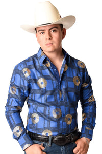 El General - Camisa Vaquera Grecas Azul Y Oro WD 11-896
