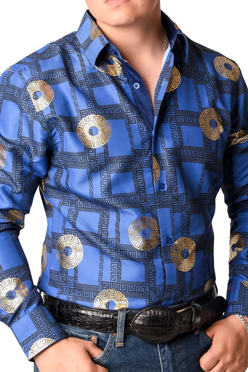El General - Camisa Vaquera Grecas Azul Y Oro WD 11-896