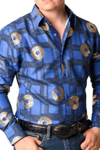 El General - Camisa Vaquera Grecas Azul Y Oro WD 11-896