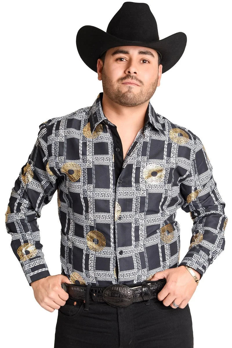 El General - Camisa Vaquera Grecas Negro-Blanco WD 11-897