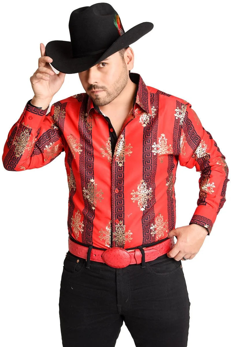 El General- Camisa Vaquera Roja Con Grecas WD 11-888