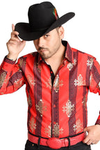El General- Camisa Vaquera Roja Con Grecas WD 11-888