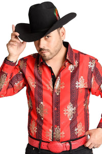 El General- Camisa Vaquera Roja Con Grecas WD 11-888