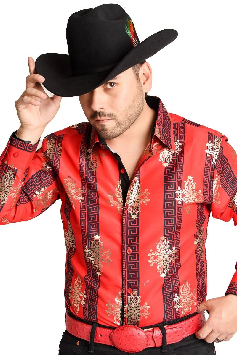 El General- Camisa Vaquera Roja Con Grecas WD 11-888
