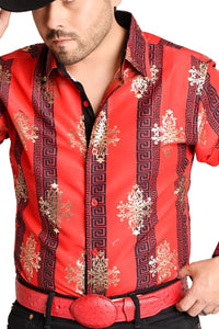 El General- Camisa Vaquera Roja Con Grecas WD 11-888