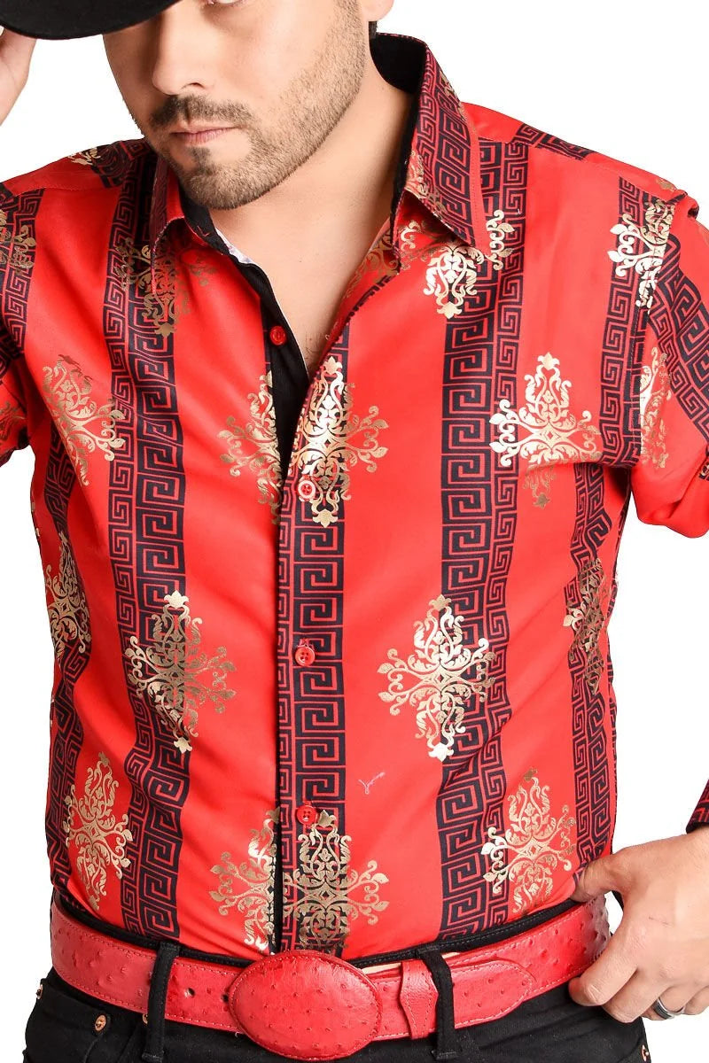 El General- Camisa Vaquera Roja Con Grecas WD 11-888