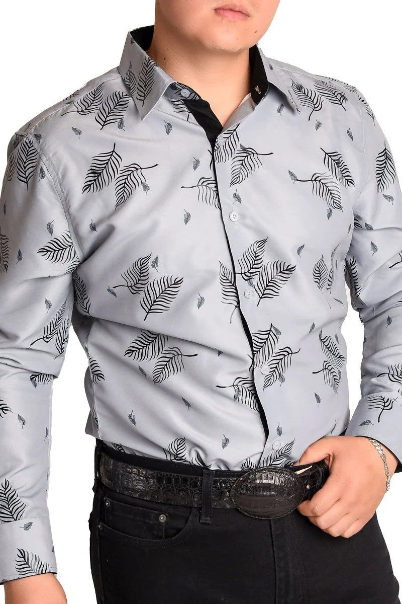 El General- Camisa Vaquera Gris Estampado Negro WD 11-889