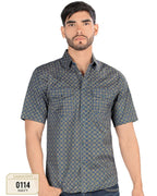 Lamasini - Men's Navy Shirt with Yellow Geometric Pattern  0114