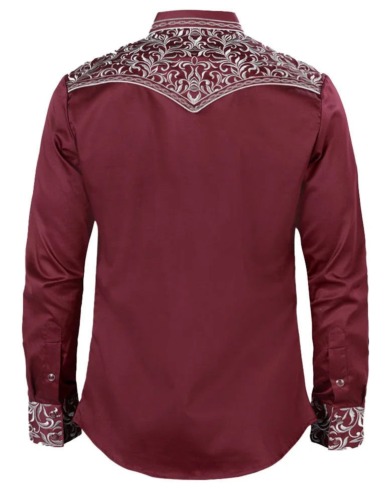 Camisa Vaquera Bordada Montero Vino 3541