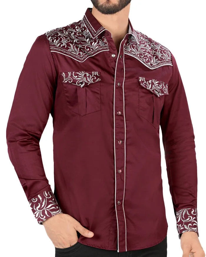 Camisa Vaquera Bordada Montero Vino 3541
