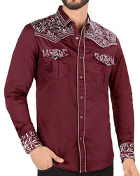 Camisa Vaquera Bordada Montero Vino 3541
