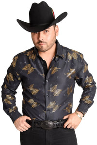 El General - Camisa Vaquera A Cuadros Negra-Oro WD 11-890