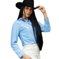 White Diamonds Women's Denim Shirt with Embroidery and Rhinestones Blue WD-494