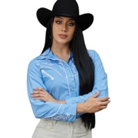 White Diamonds Women's Denim Shirt with Embroidery and Rhinestones Blue WD-494