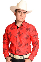 El General - Camisa Vaquera Roja Estampado Negro WD 11-893
