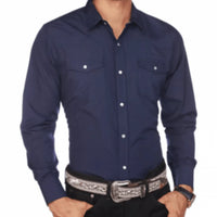 The American West - Stretch Denim Shirt with Pearl Buttons - Navy AW-SSF1