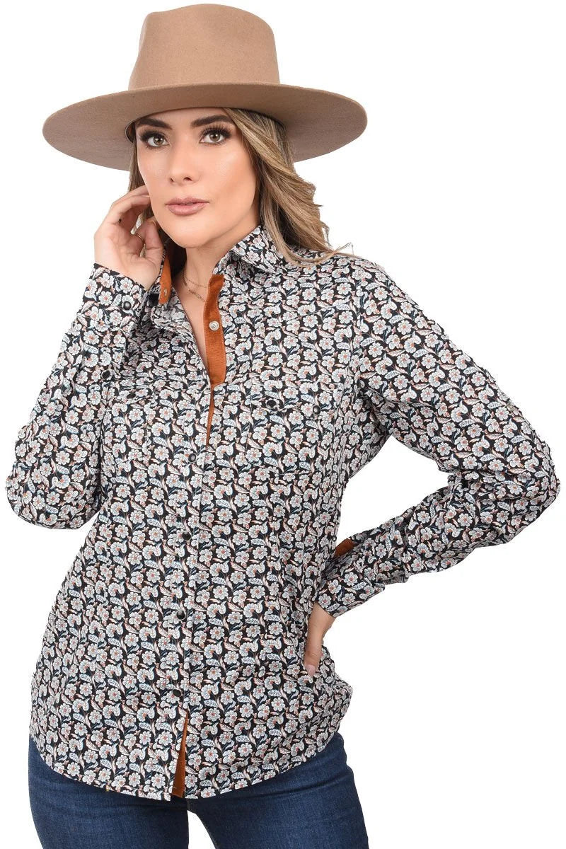 White Diamonds  Women’s Blusa Vaquera Negra Floreada WD 11-529
