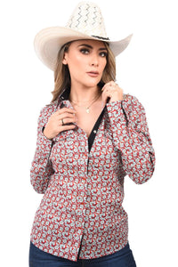 White Diamonds  Women’s Blusa Vaquera Roja Floreada WD 11-530