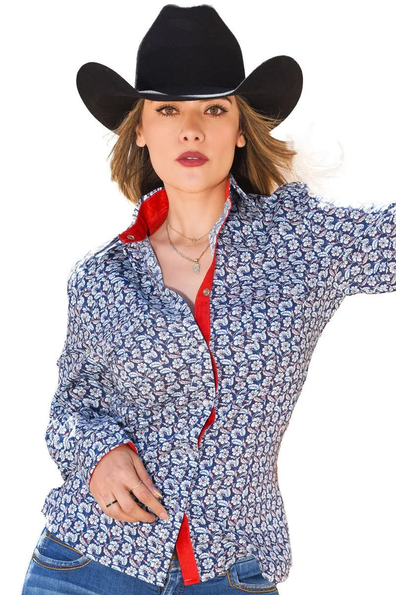 White Diamonds Women’s Blusa Vaquera Azul Floreada WD 11-531
