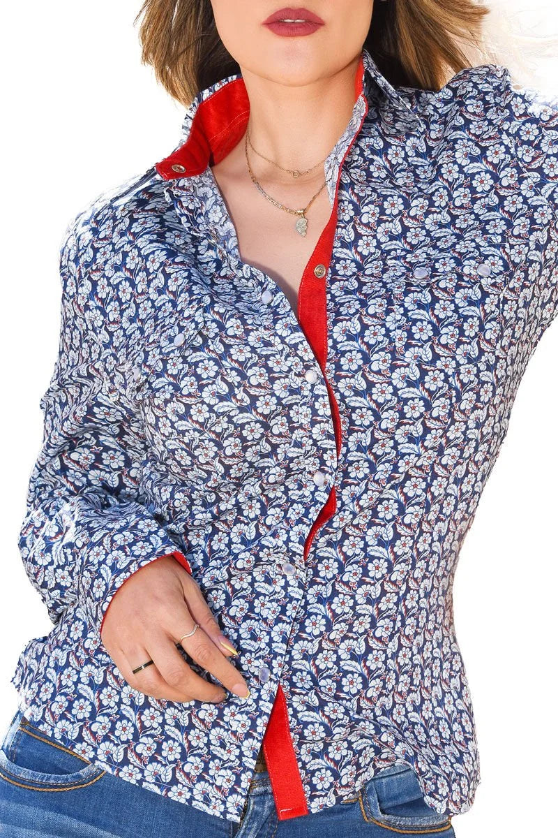 White Diamonds Women’s Blusa Vaquera Azul Floreada WD 11-531