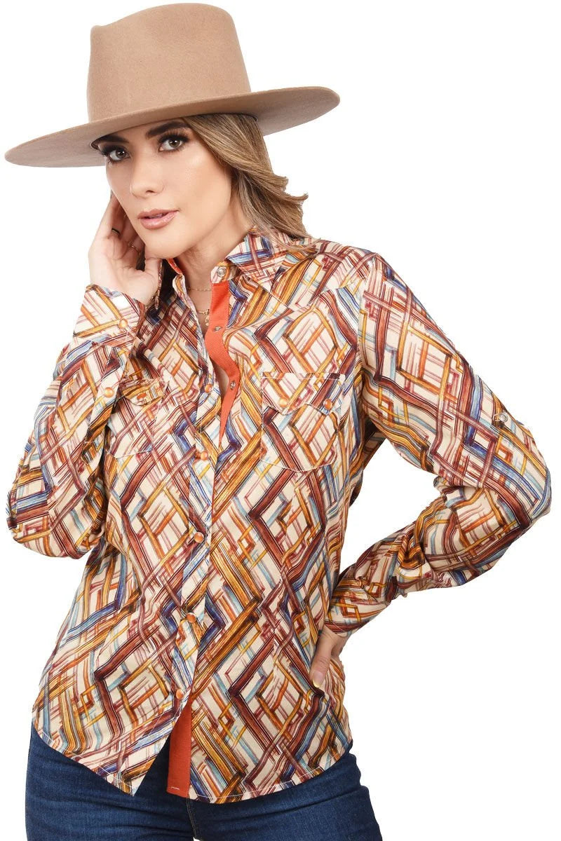 White Diamonds  Women’s Camisa Vaquera De Mujer Naranja Geométrica WD 11-538