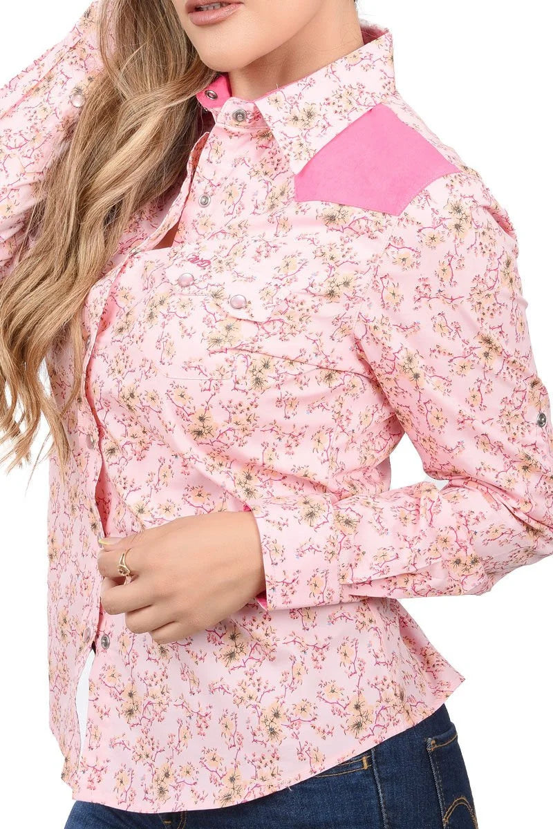 White Diamonds Boots Womens Blusa Vaquera Floreada Rosa WD 11-542