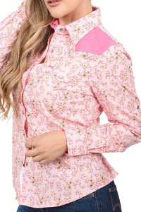 White Diamonds Boots Womens Blusa Vaquera Floreada Rosa WD 11-542