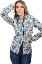 White Diamonds  Women’s Camisa Vaquera De Mujer Flores Azules WD 11-544