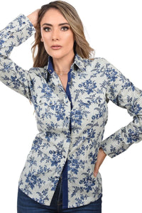 White Diamonds  Women’s Camisa Vaquera De Mujer Flores Azules WD 11-544