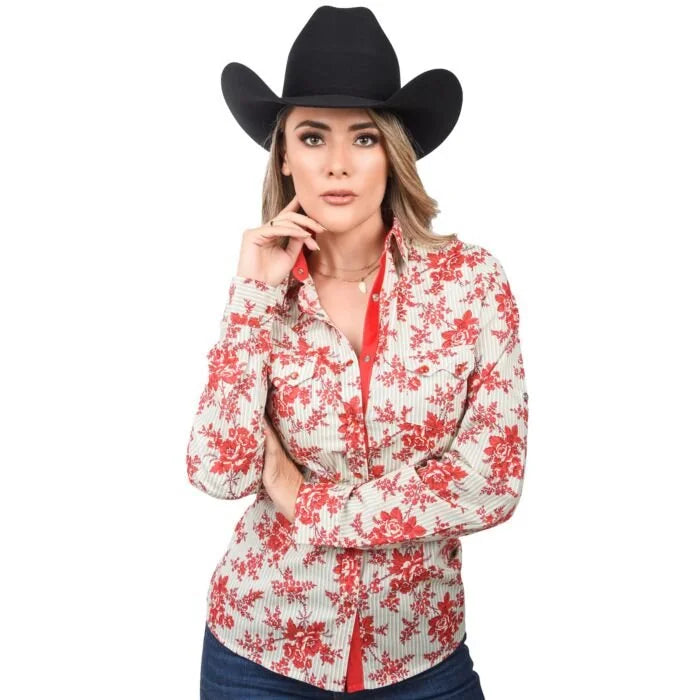 White Diamonds  Women’s Camisa Vaquera De Mujer Flores Rojas WD 11-547