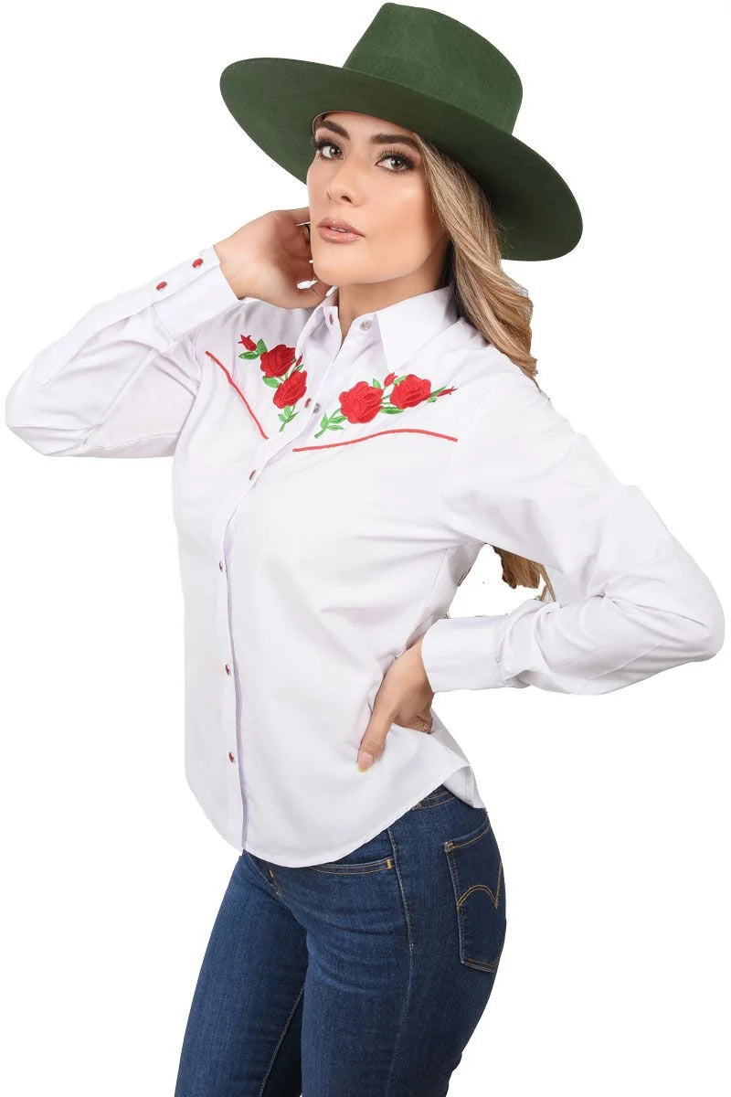 White Diamonds Boots Womens Blusa Vaquera Bordada Blanca WD 11-548
