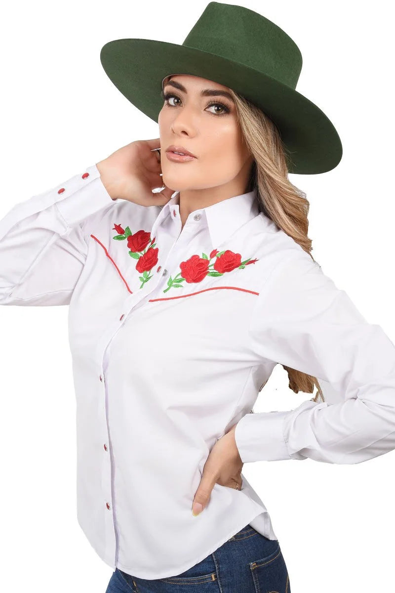White Diamonds Boots Womens Blusa Vaquera Bordada Blanca WD 11-548