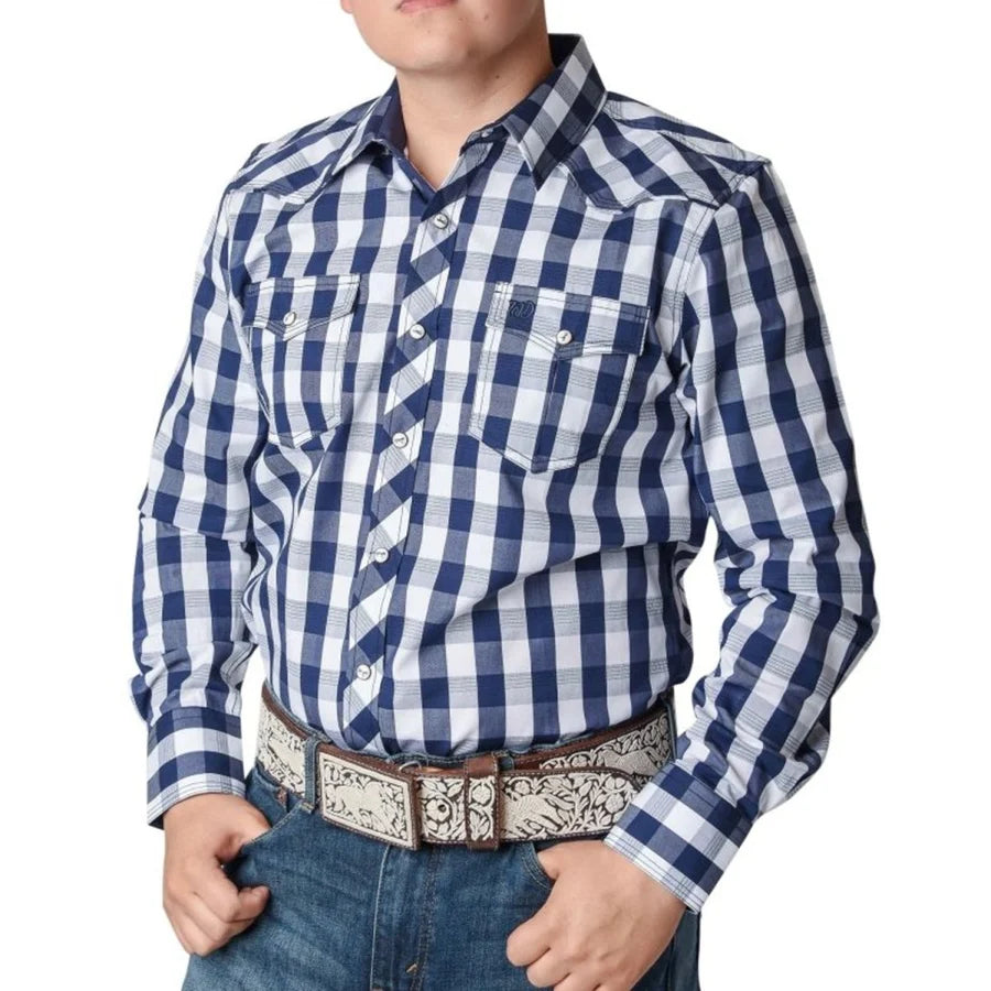 White Diamonds  Western Shirt -  White and Blue Plaid WD-849