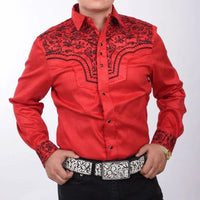 White Diamonds - Suede Denim Shirt - Red and Black WD-865