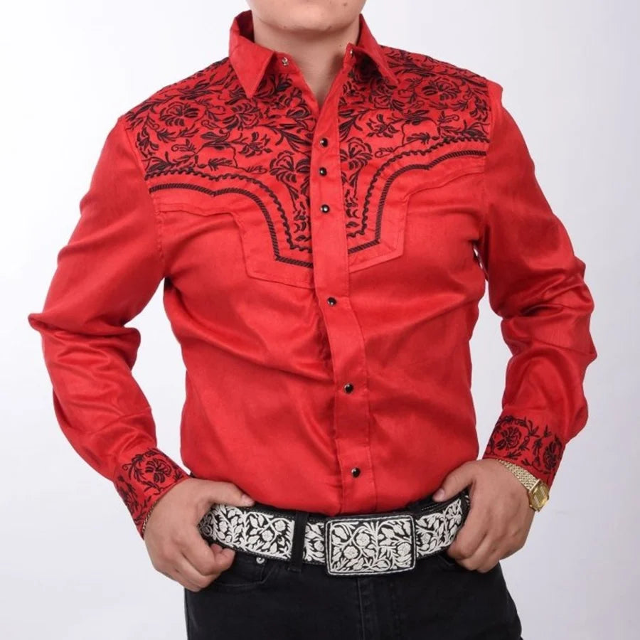 White Diamonds - Suede Denim Shirt - Red and Black WD-865