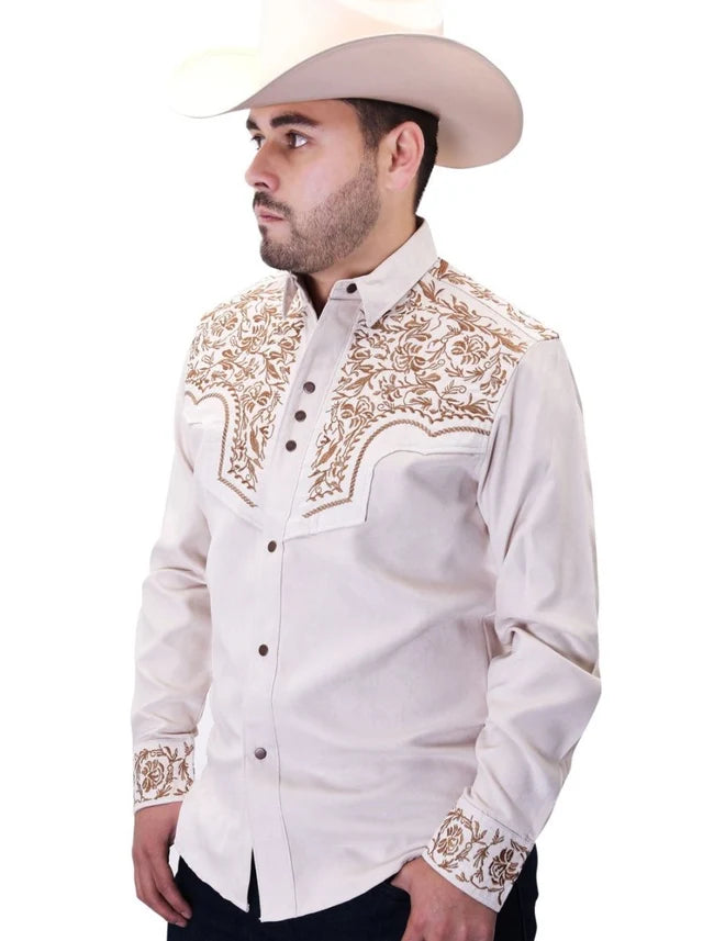 White Diamonds Embroidered Denim Shirt - Cream with Bronze WD-870