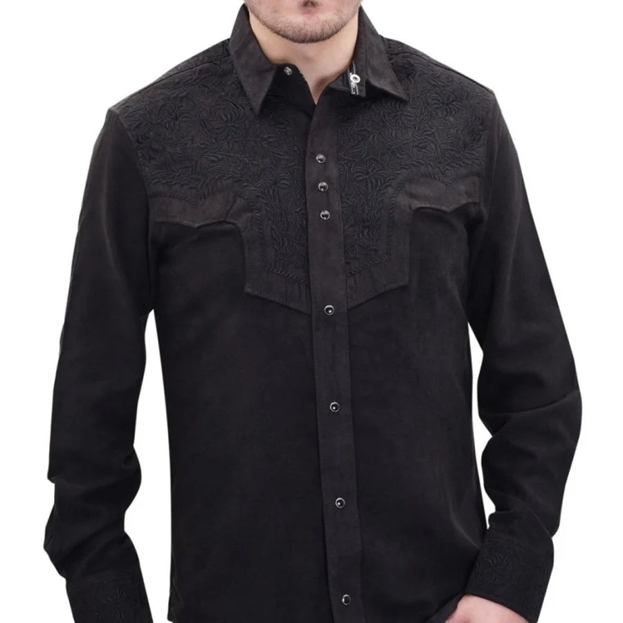 White Diamonds Embroidered Denim Shirt - Black WD-863