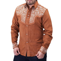 White Diamonds Embroidered Denim Shirt - Brick WD-868