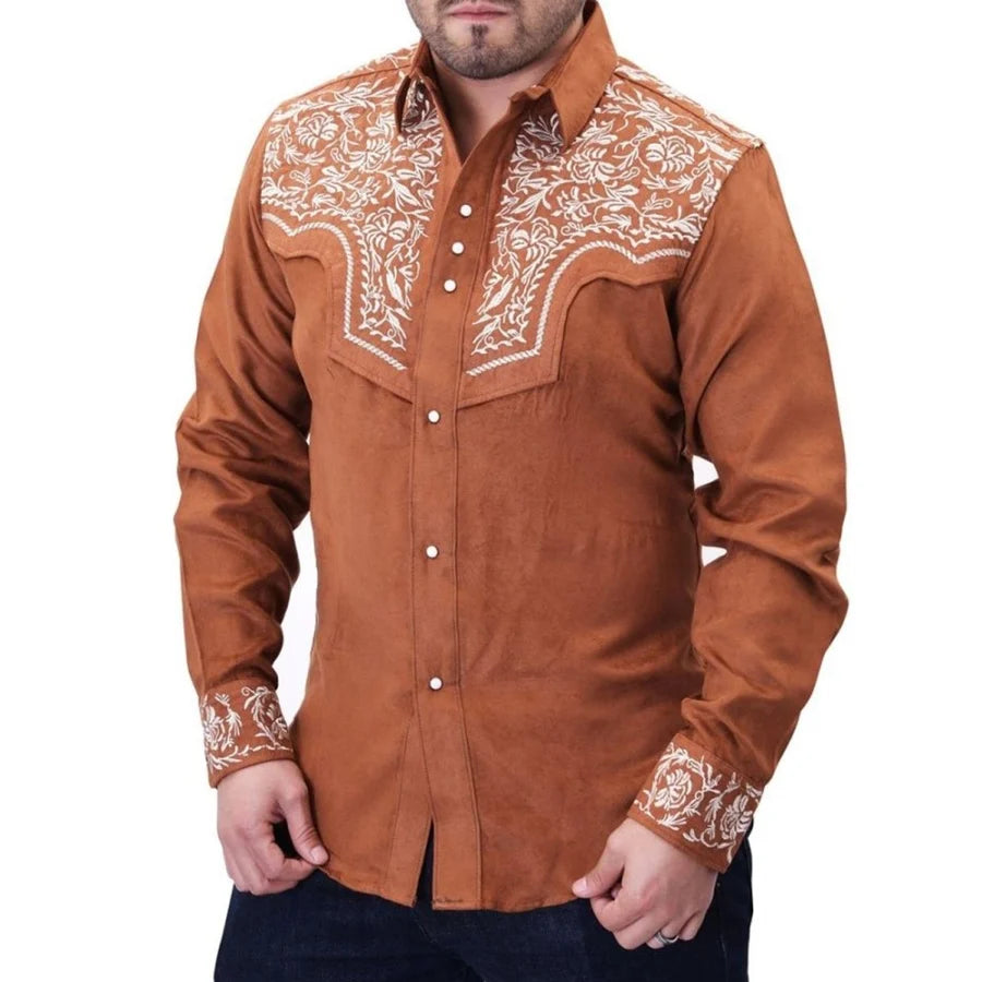 White Diamonds Embroidered Denim Shirt - Brick WD-868